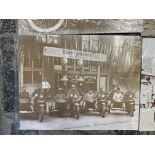 A selection of large scale sepia reprinted photographs of 1920s Harley Davidsons