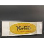 A framed and glazed Norton advertisement, 37 x 13