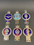 Six Gaunt enamel regimental car badges to include Royal Flying Corps and Volunteer Regiment.