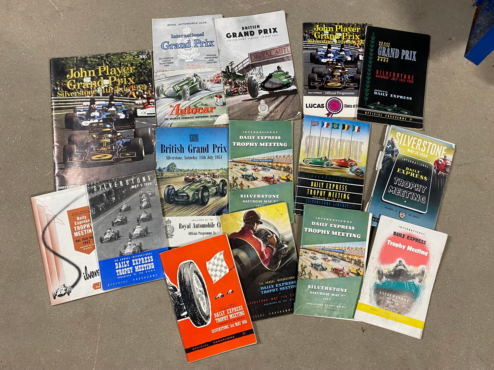 10 Silverstone International Trophy Meeting programmes 1949-1958, plus International Grand Prix