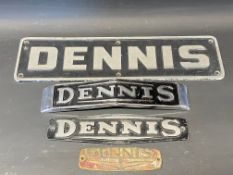 Four Dennis commercial vehicle name plaques.