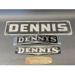 Four Dennis commercial vehicle name plaques.