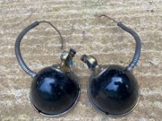 A small pair of brass rimmed black enamel sidelamps, 3 3/4" diameter.