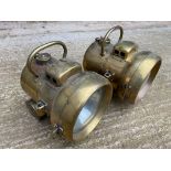 A large pair of Powell & Hanmer brass self-generating headlamps to suit a large Edwardian car.