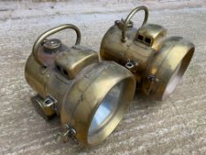 A large pair of Powell & Hanmer brass self-generating headlamps to suit a large Edwardian car.