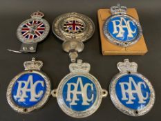 A tray of assorted RAC badges.