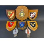 Two enamel regimental car badges plus various regimental plaques to include Company of Veteran