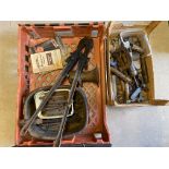 An autojumbler's lot of various spanners and parts, a Duckham's Oiling chart, brass horn etc.