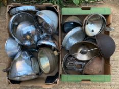 Two boxes of assorted lamps and parts.