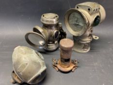 A Sun nickel plated acetylene lamp, a Powell & Hamner Zephyr lamp and one other etc.