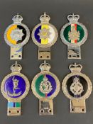 Six Gaunt enamel regimental car badges to include Intelligence Corps.