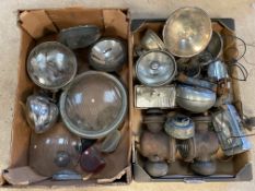 Two boxes of car lamps, lenses and parts.