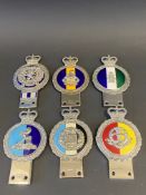 Five Gaunt enamel regimental car badges to include The London Scottish Regiment and one other.