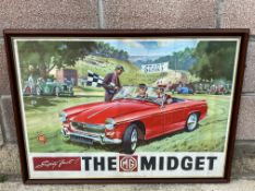 A large original advertiisng poster for 'The MG Midget', 'Safety Fast!', printed by The Nuffield