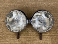 A superb pair of Stephen Grebel headlamps with etched lens, appear restored or in excellent