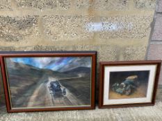 B.D. Taylor - an original artwork of two pre-war cars racing amongst a mountainous landscape, plus a