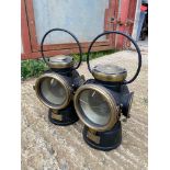 A pair of Lucas King of The Road No. 432 brass and black painted lamps.