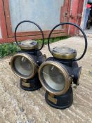 A pair of Lucas King of The Road No. 432 brass and black painted lamps.