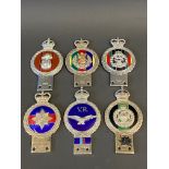 Six Gaunt enamel regimental car badges to include Royal Hampshire Regiment.