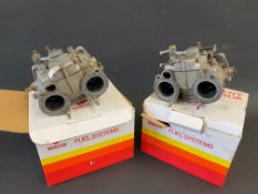 A pair of Solex ADDHE carburettors with connecting pipe, as removed from an Alfa-Romeo.