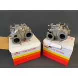 A pair of Solex ADDHE carburettors with connecting pipe, as removed from an Alfa-Romeo.