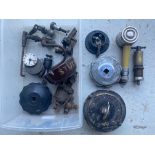 A quantity of good quality pre-war car parts including speaking tube, ignition switch panel, taps