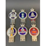 Five Gaunt enamel regimental car badges to include The Waterloo, The Royal Scots Greys and one other