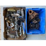 Two boxes of car parts including some to suit Edwardian/vintage cars.