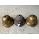 Three CAV Model F bell-shaped brass headlamps, each approx. 10 1/2" diameter.