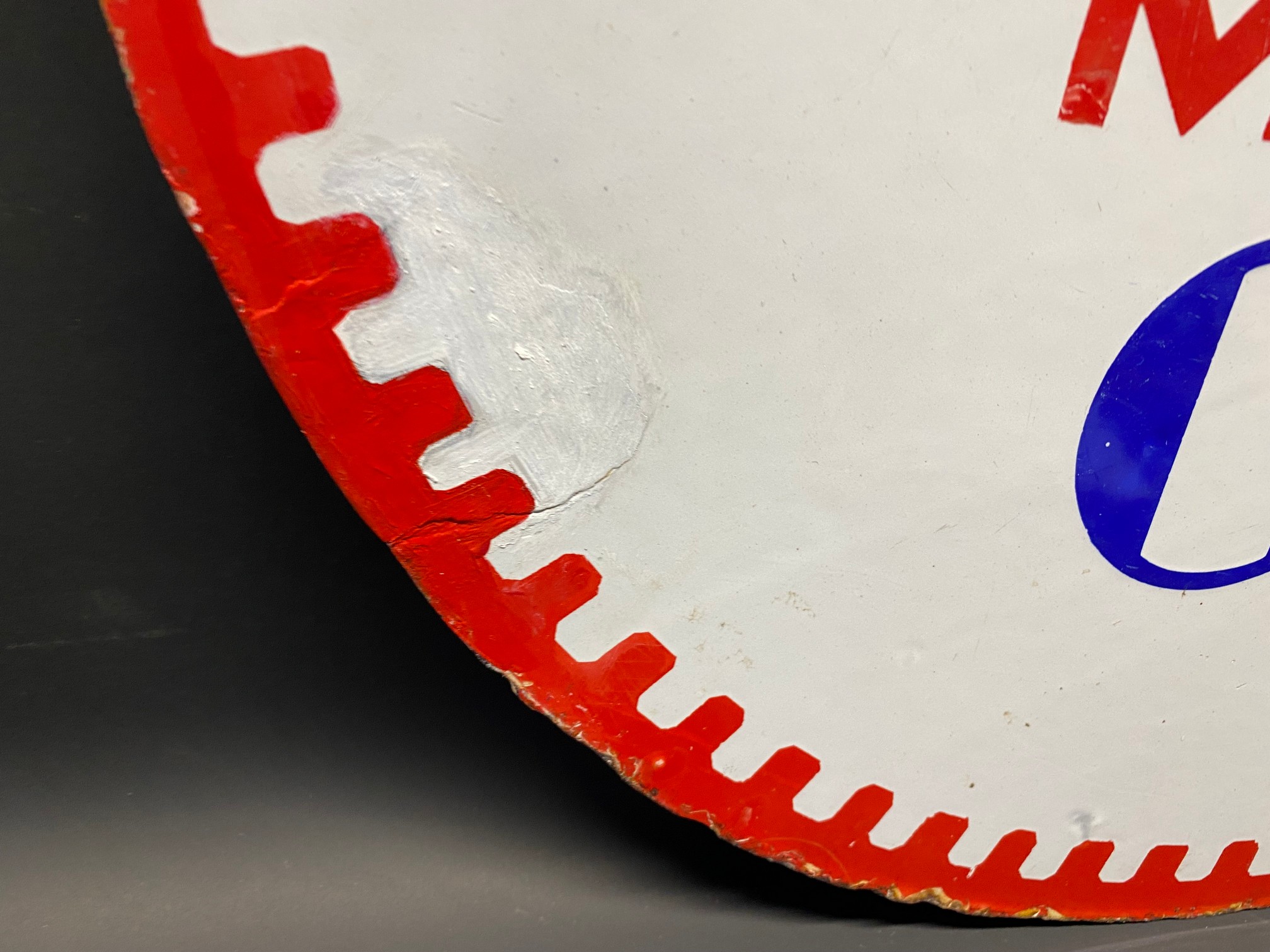 A Pratts Motor Oil circular double sided enamel sign, with three patches of older restoration, dated - Image 9 of 10