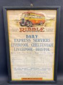 A framed and glazed advertising poster for Ribble Motor Services Limited detailing their daily