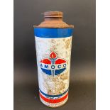 An Amoco cylindrical quart can.