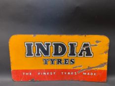 An India Tyres double sided enamel sign from a large tyre rack, 24 x 12".