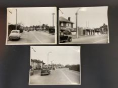 Three black and white photographs of Poole Harbour Garage, Richard Mann Ltd, Ringwood Road,