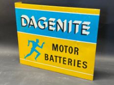 A Dagenite Motor Batteries double sided tin advertising sign with hanging flange of good bright