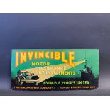 An Invincible Motor Insurance pictorial tin advertising sign, 20 x 9 1/2".