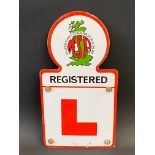 A Motor Schools Association enamel L plate sign, in excellent condition, 7 1/2 x 14".