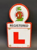 A Motor Schools Association enamel L plate sign, in excellent condition, 7 1/2 x 14".