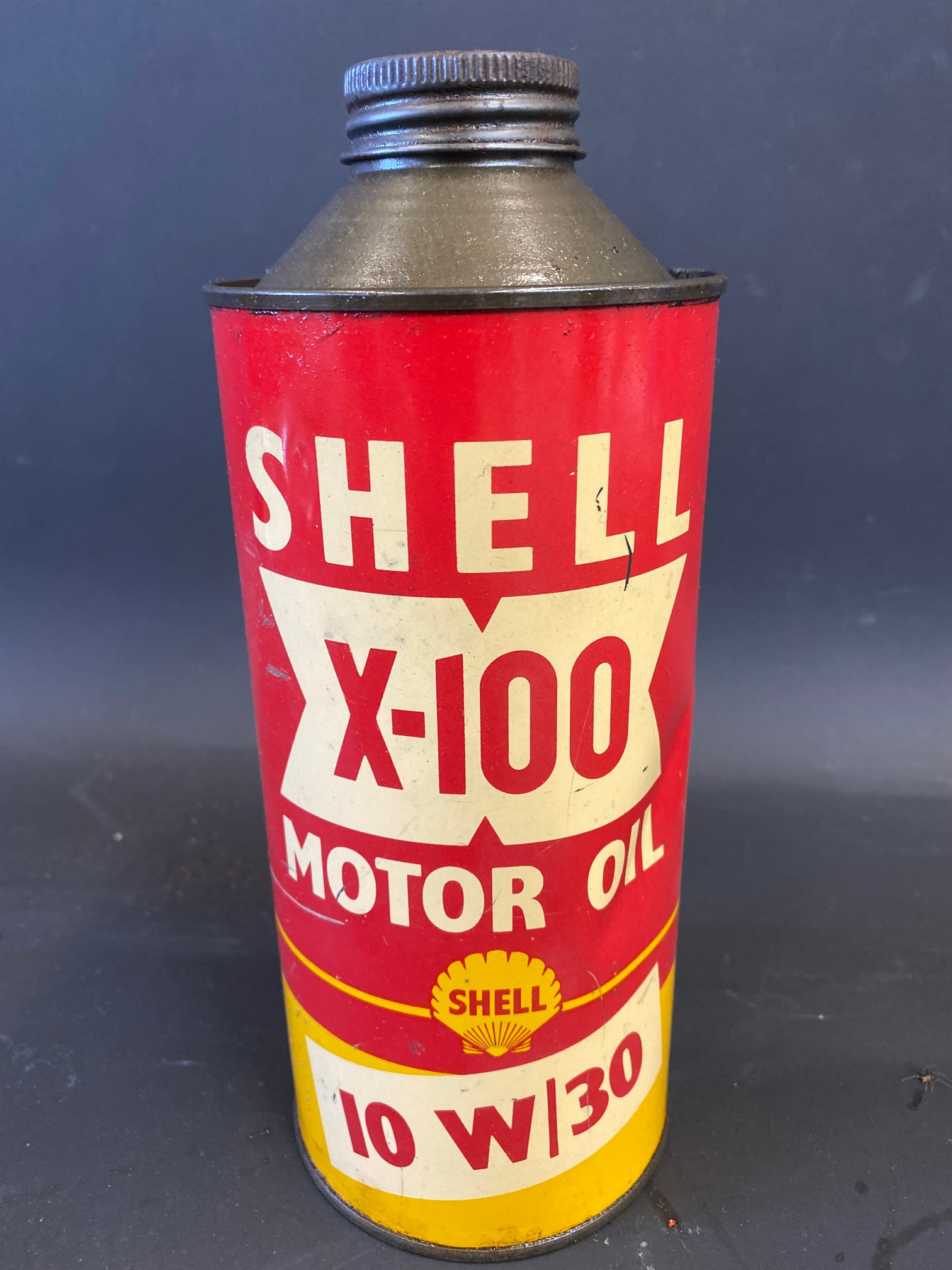 A Shell X-100 Motor Oil cylindrical quart can. - Image 2 of 4