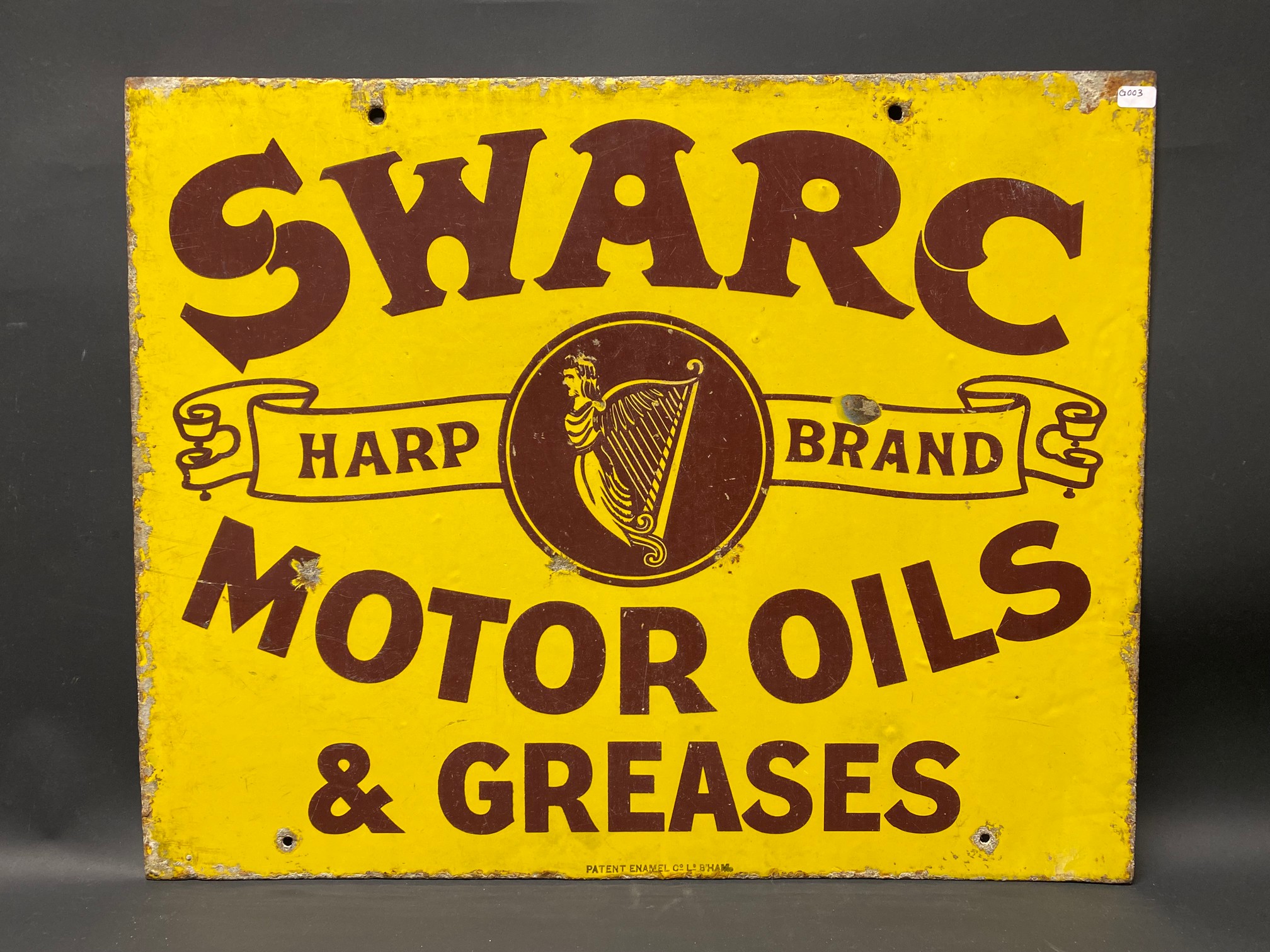 A SWARC Harp Brand Motor Oils and Greases double sided enamel sign, 20 x 16". - Image 5 of 6