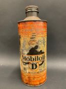 A Mobiloil 'D' grade quart cylindrical oil can.