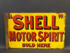 An early Shell Motor Spirit double sided enamel sign with hanging flange by Bruton of Edmonton, 21 x