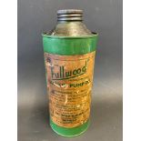 A Fullwood Vacuum Pump Oil cylindrical quart can with paper label.