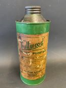 A Fullwood Vacuum Pump Oil cylindrical quart can with paper label.