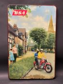 A BSA pictorial hardboard showcard, mounted on a wooden frame, 19 x 30".