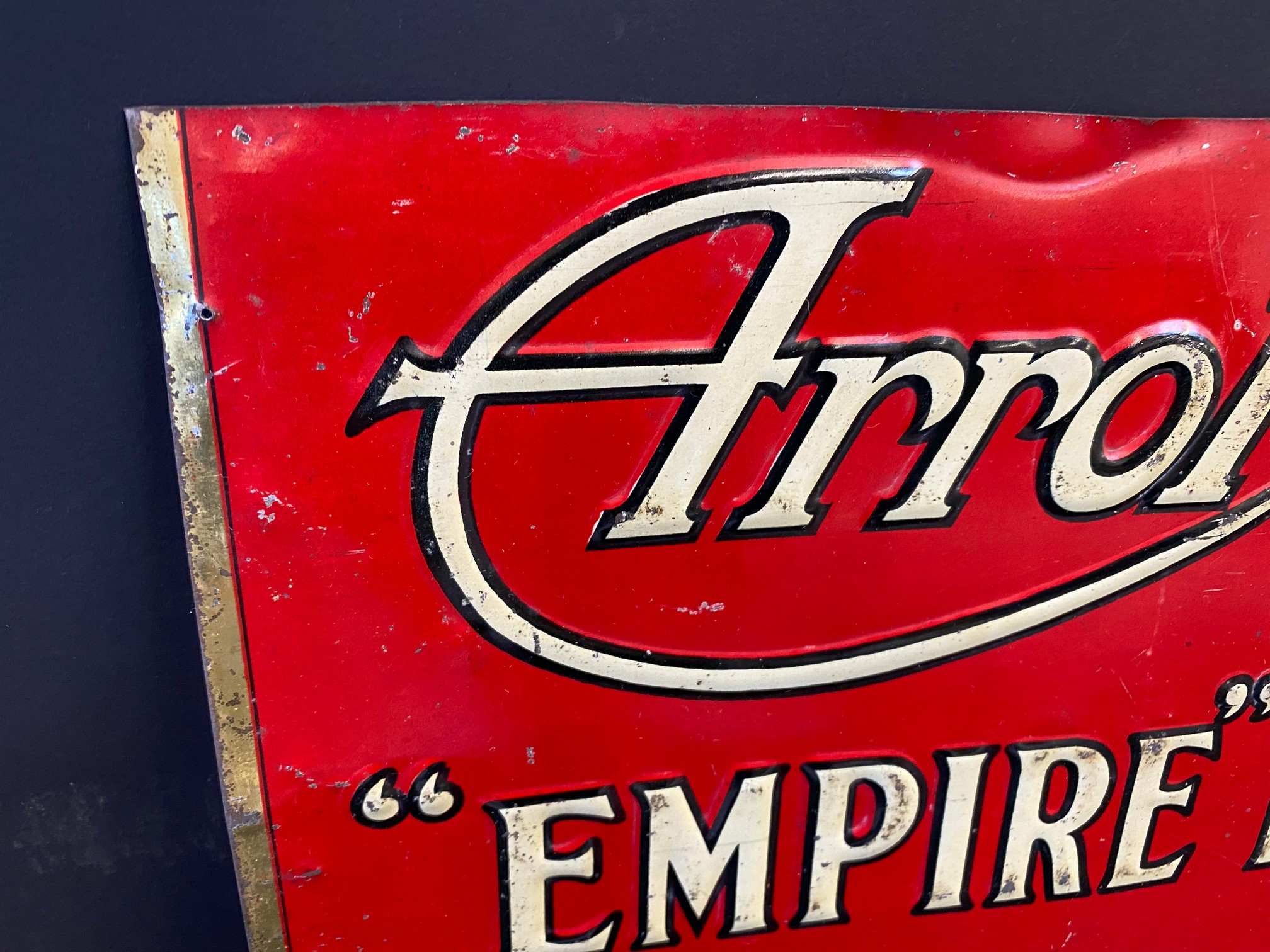 A rare Arrol Johnston ''Empire'' Motor Car Australian tin advertising sign, trimmed top edge, 17 3/4 - Image 2 of 4