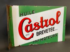 A French Castrol double sided enamel sign with hanging flange, 24 x 15 3/4".