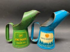 A BP Energol Motor Oil pint measure, dated 1957, plus a Shell Anti-Freeze pint measure, dated August
