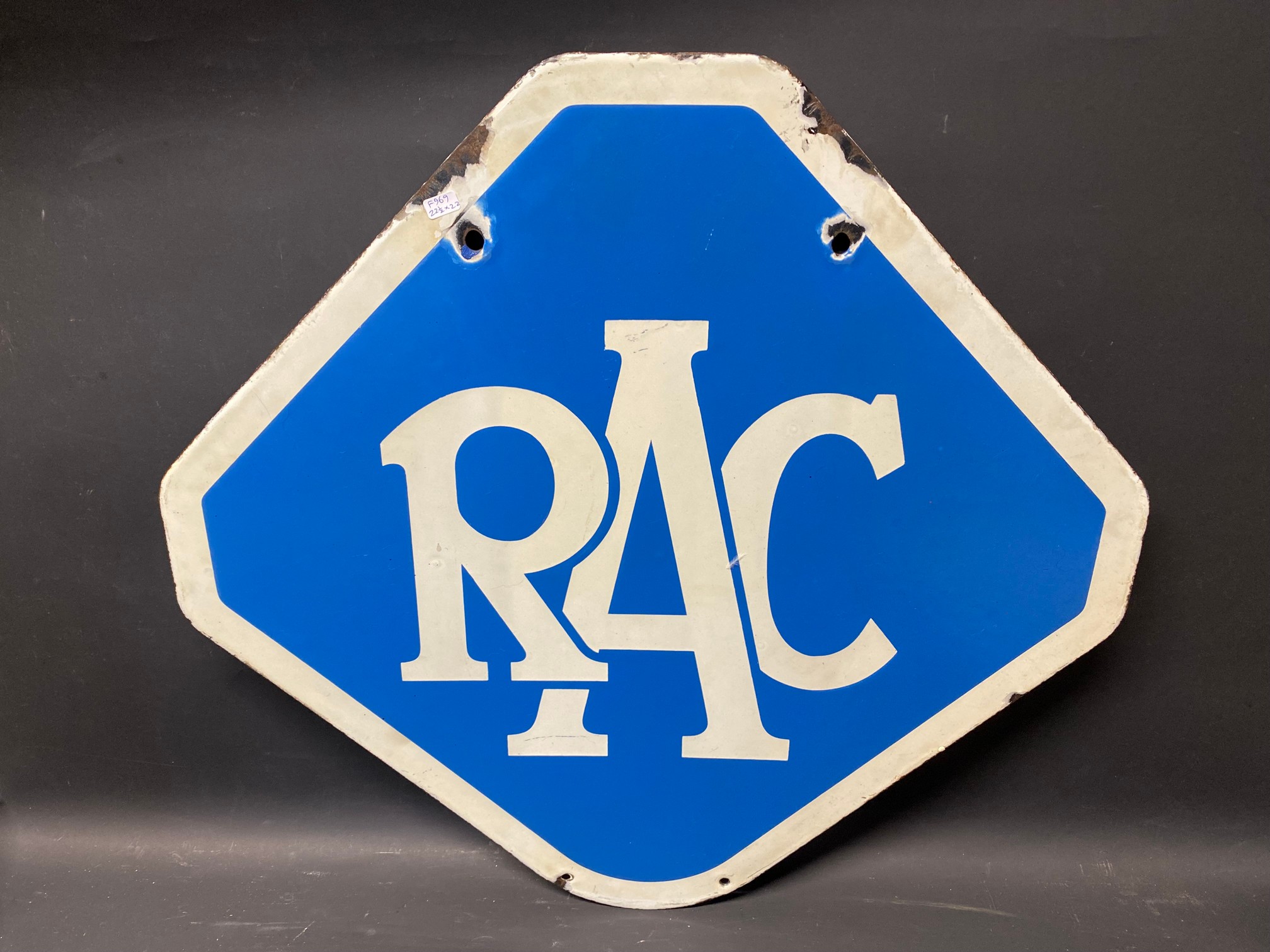 An RAC lozenge shaped double sided enamel sign, 22 1/2 x 22".