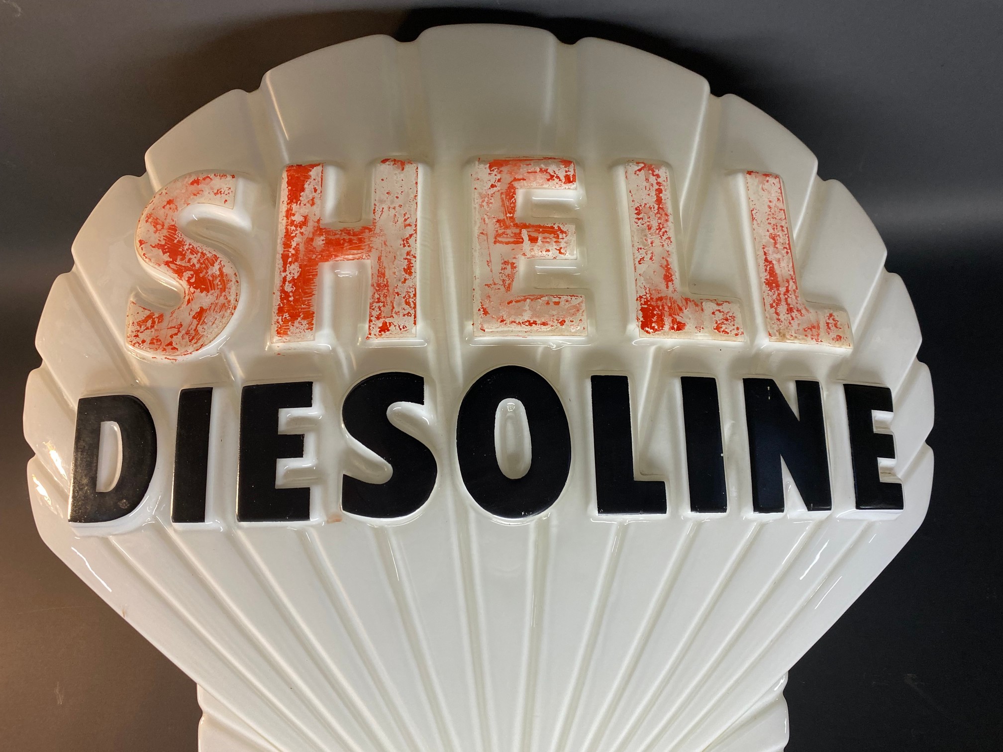 A Shell Diesoline glass petrol pump globe by Hailware, chip to bottom corner. - Image 3 of 5